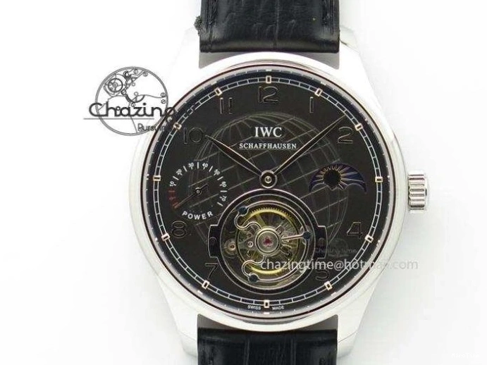 MIROTIME 0807 Portuguese Tourbillon Power Reserve Moonphase SS Black Dial On Black Leather Strap TechFriendly 7321